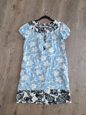 GAP Blue and Cream Floral Short Sleeve Mini Dress with Black Trim